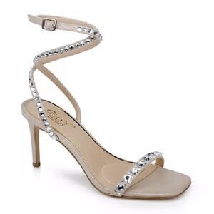 Jewel Badgley Mischka Hosana Stiletto Sandal Champagne Size 5 Rhinestone Studded